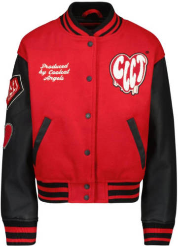 CoolCat Junior baseball vest Jane met printopdruk rood/zwart