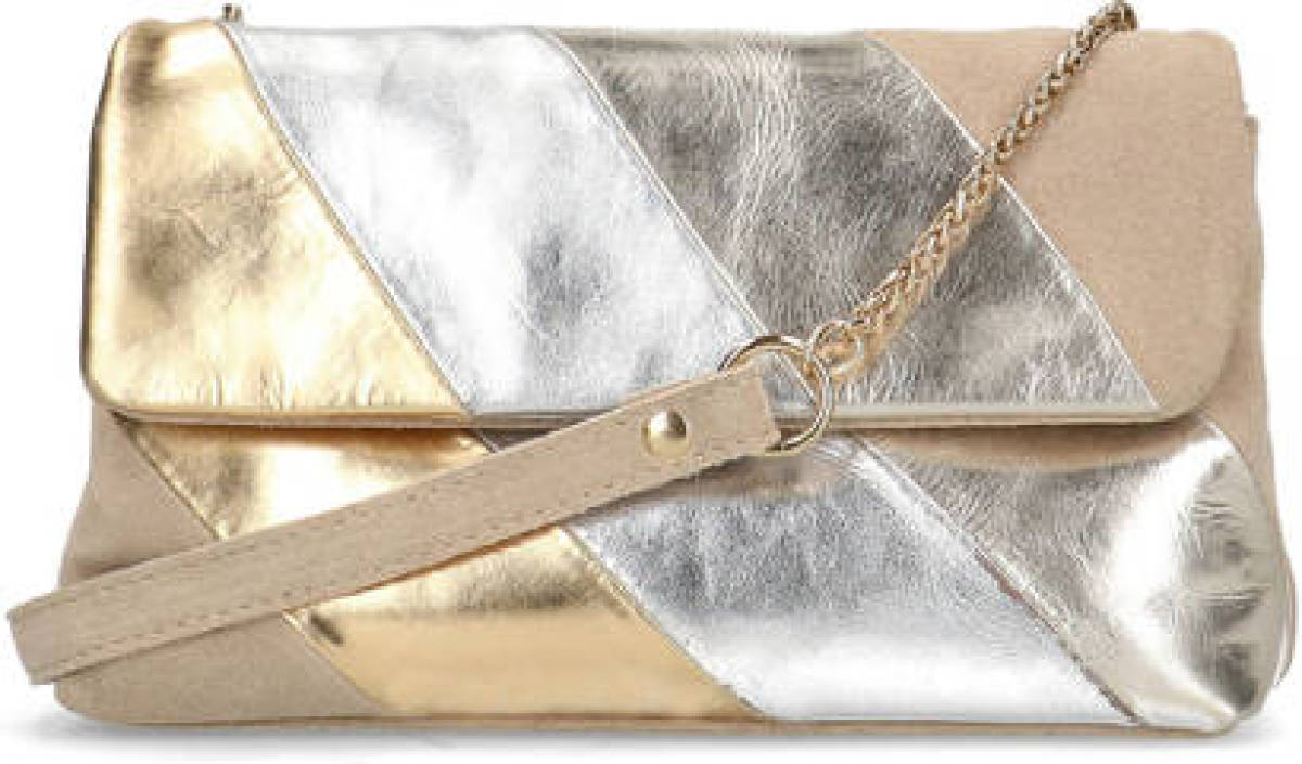 Manfield suède crossbody tas beige/goudkleurig