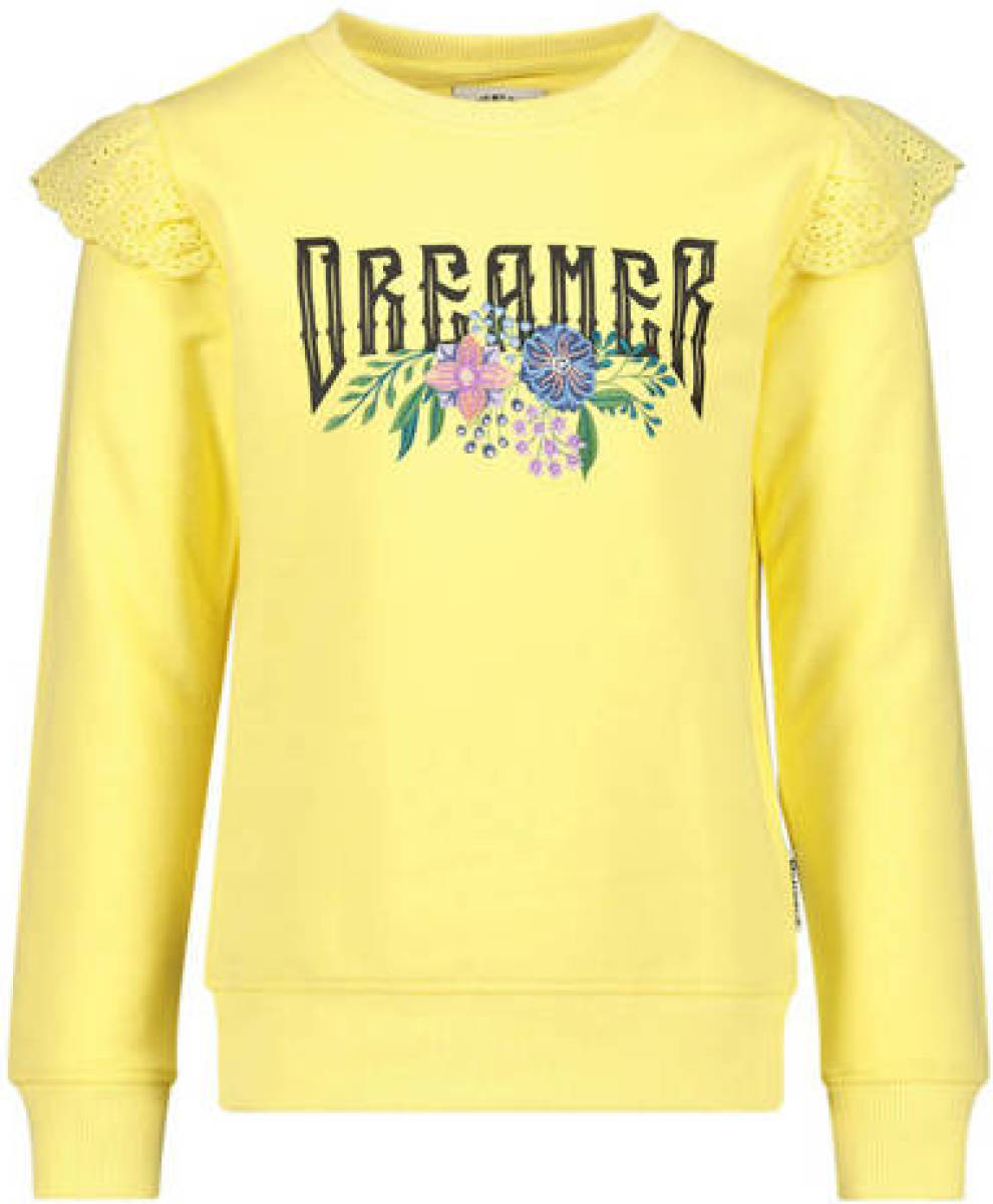 Me & My Monkey sweater met printopdruk en ruches geel