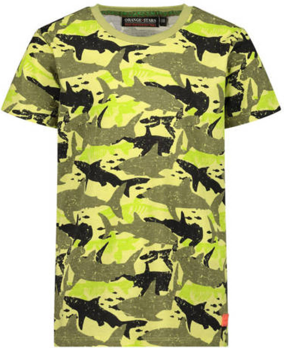 Orange Stars T-shirt met all over print geel
