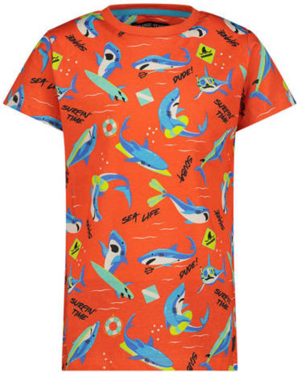 Orange Stars T-shirt met all over print oranje