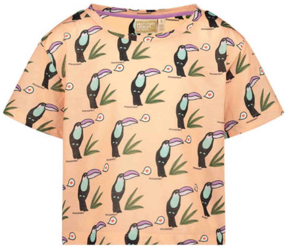 Me & My Monkey T-shirt met all over print zalm