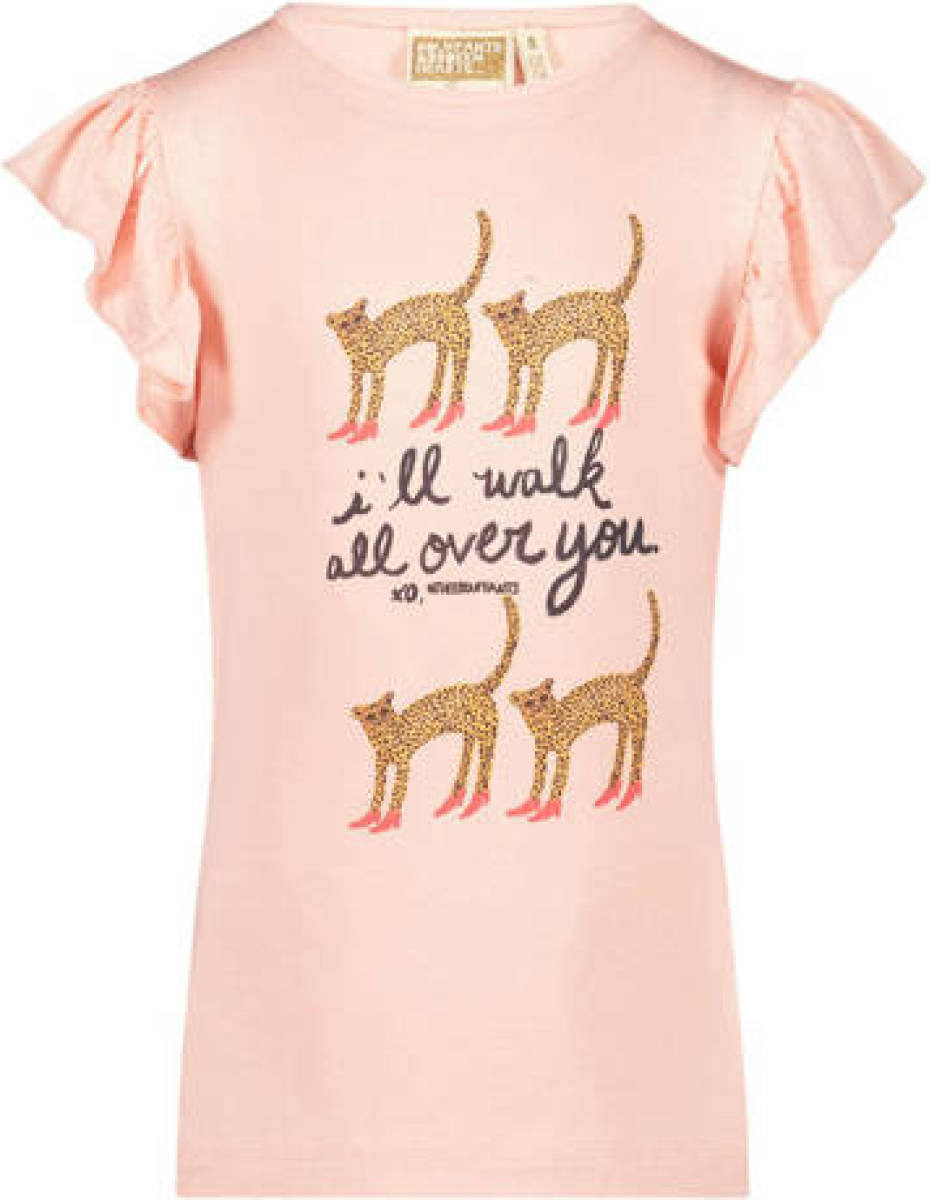 Me & My Monkey T-shirt met printopdruk en ruches lichtroze