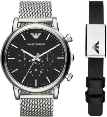 Emporio Armani horloge + armband AR80062SET zilverkleurig