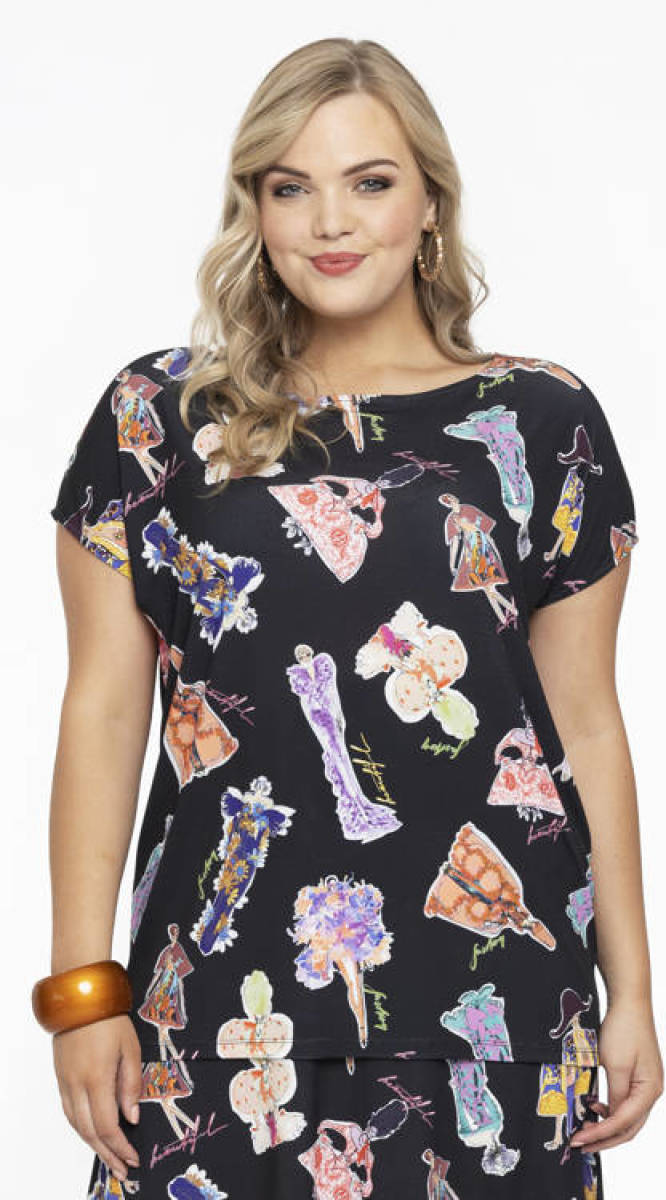 Yoek T-shirt met all over print zwart