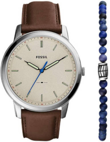 Fossil horloge + armband FS5966SET Minimalist donkerbruin
