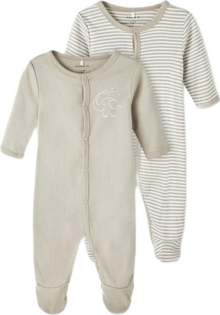 NAME IT BABY boxpak NBNNIGHTSUIT - set van 2 met streepdessin grijsgroen