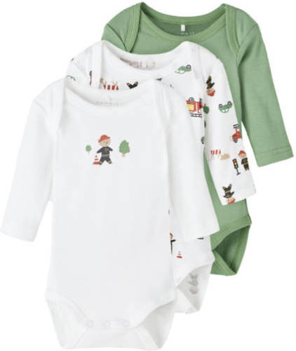 NAME IT BABY romper NBMBODY - set van 3 firefighter groen/wit