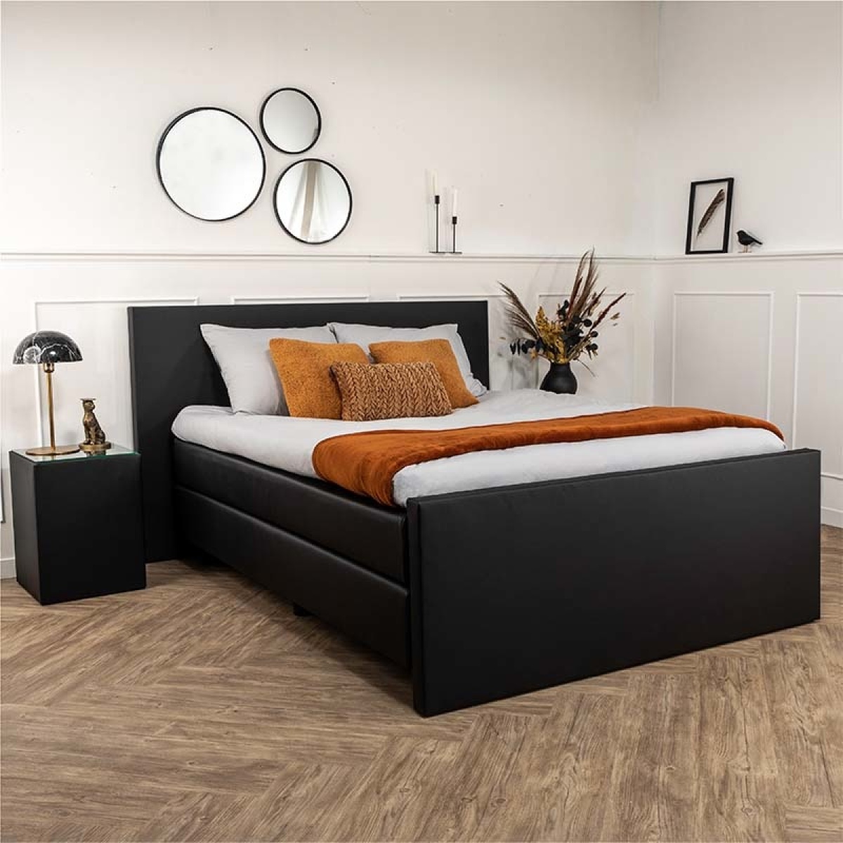 Dekbed Discounter Boxspringset Hotel Deluxe - Lederlook 90 x 200 cm, Hoofdbord: Hoofdbord standaard, Voetenbord: Zonder Voetenbord