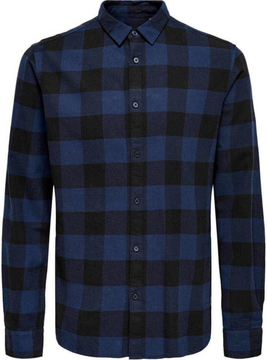 ONLY & SONS geruit slim fit overhemd kobaltblauw