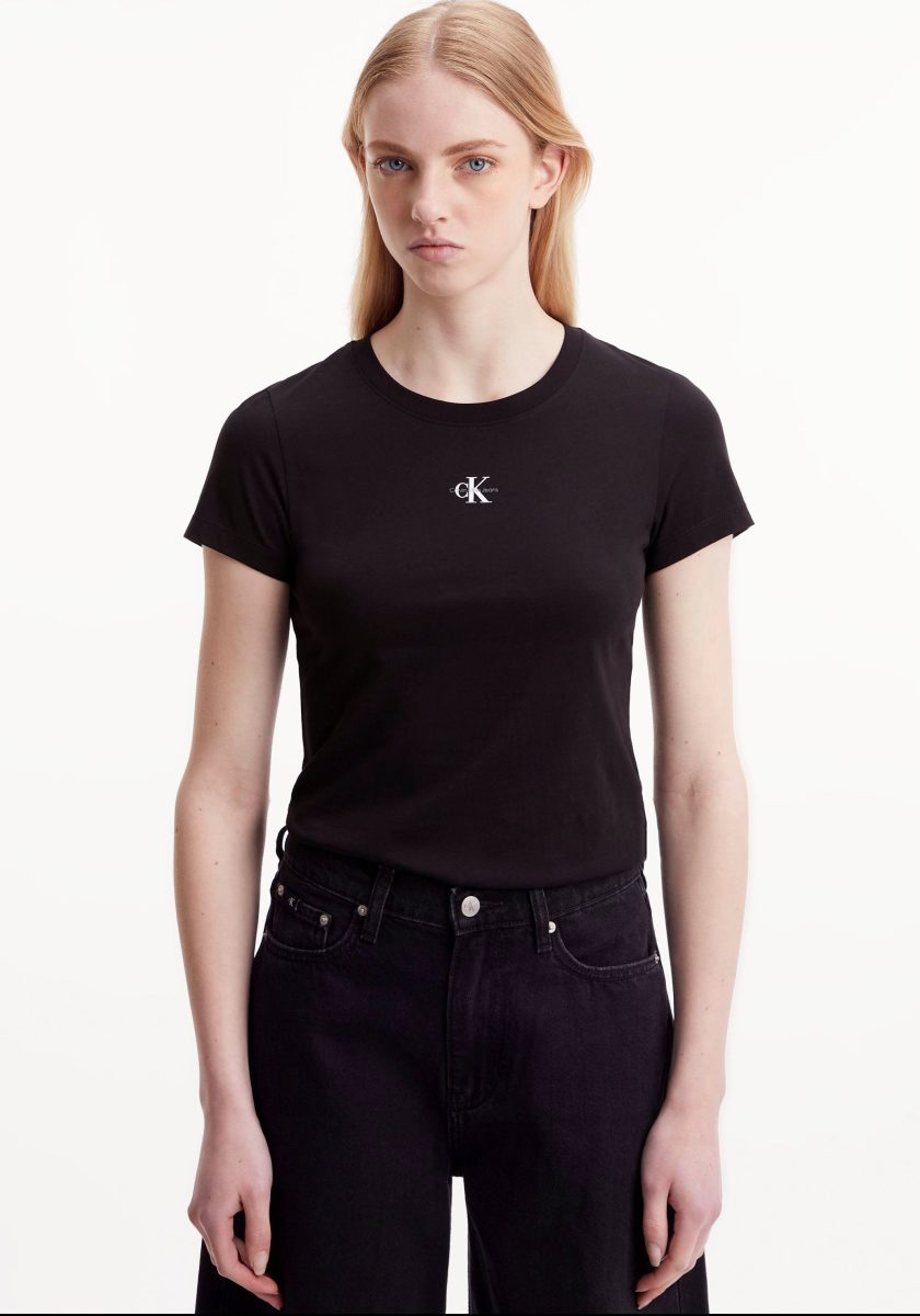 Calvin klein T-shirt MICRO MONOLOGO SLIM FIT TEE met een ronde hals