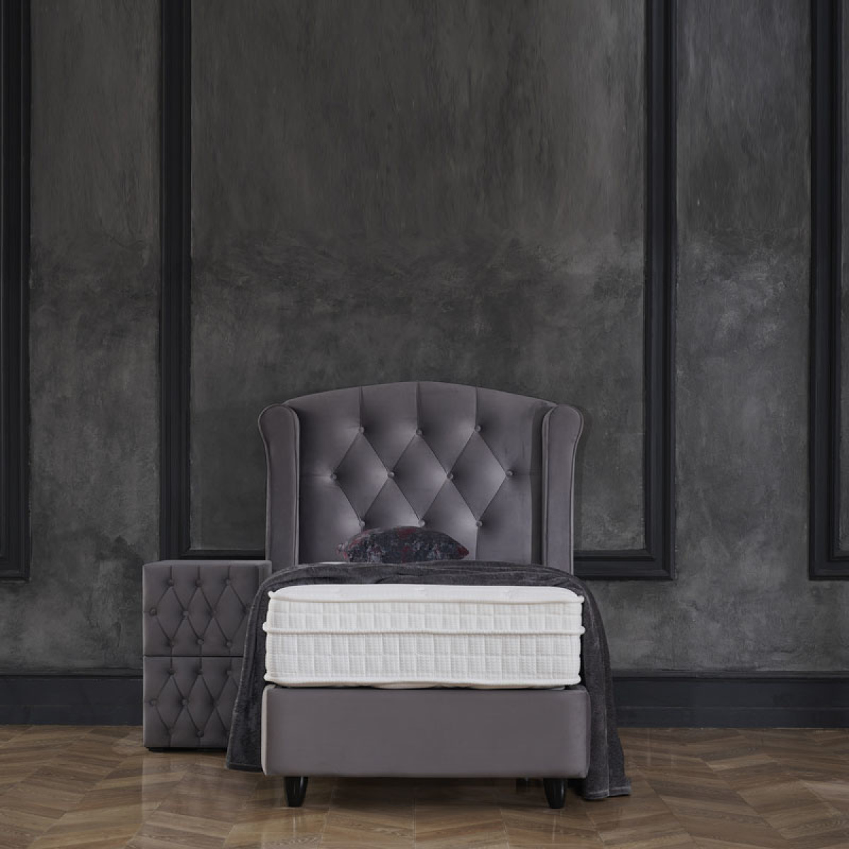 DreamHouse Bedding Boxspring Met Opbergruimte - Aurora 90 x 200, Kleur: Antraciet , Montage: Exclusief
