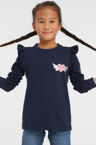 anytime top met ruffle donkerblauw