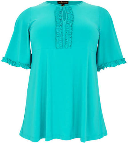 Yoek top van travelstof turquoise
