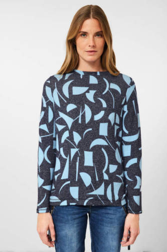 CECIL trui met grafische print en plooien donkerblauw/lichtblauw