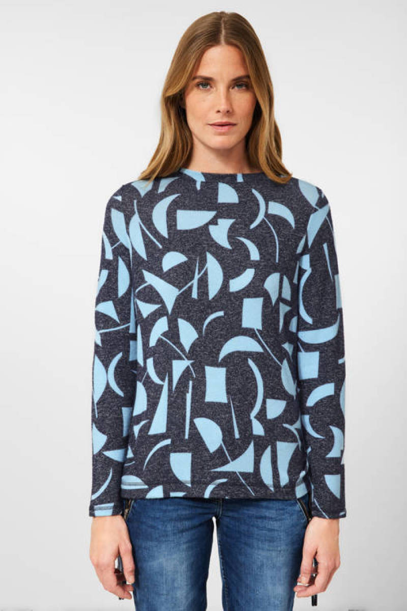 CECIL trui met grafische print en plooien donkerblauw/lichtblauw