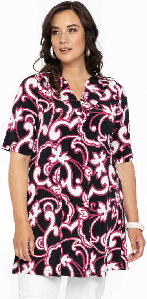 Yoek T-shirt met all over print zwart/roze/wit