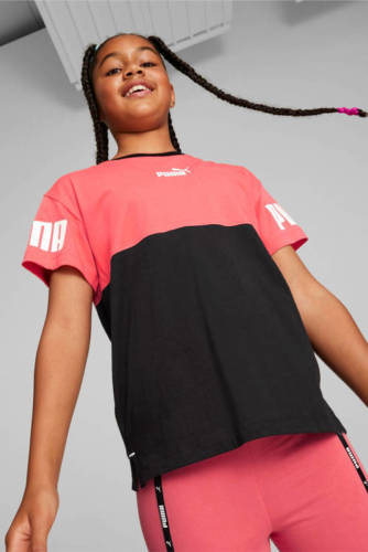 Puma T-shirt met logo roze/zwart