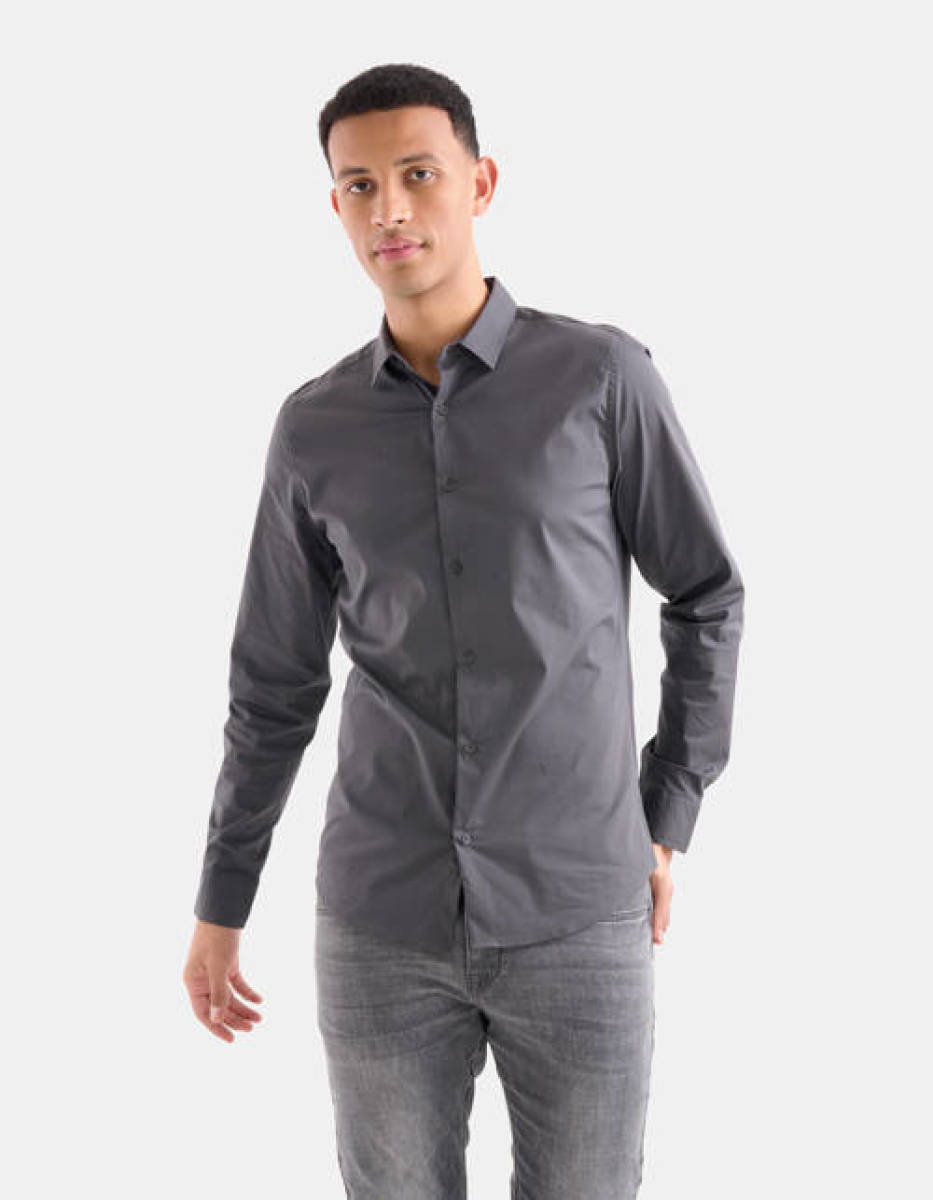 Shoeby Refill slim fit overhemd darkgrey