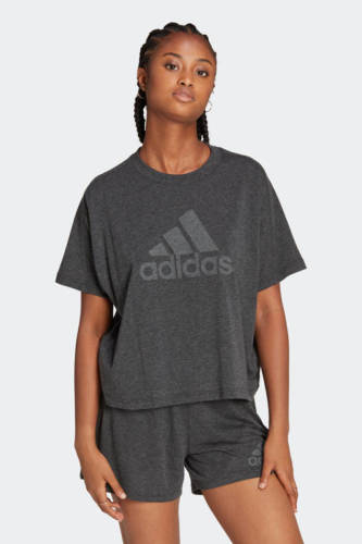 adidas Sportswear cropped T-shirt zwart melange