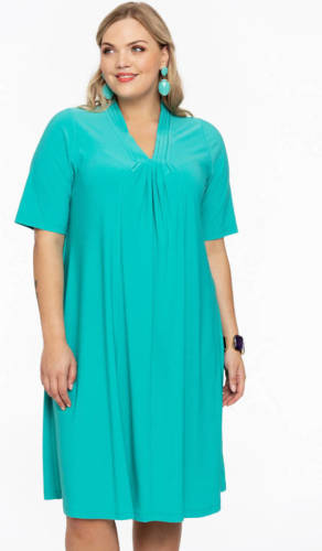 Yoek A-lijn jurk DOLCE van travelstof turqouise