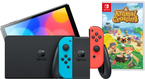 Nintendo Switch OLED Rood/Blauw + Animal Crossing New Horizons