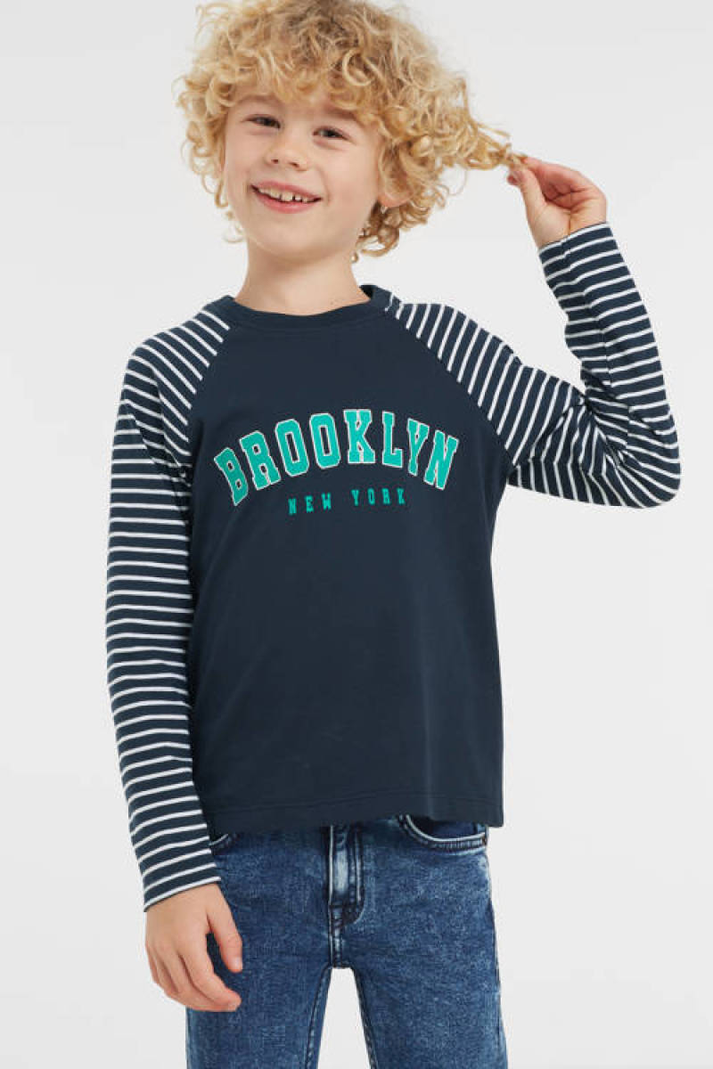 anytime longsleeve met print donkerblauw