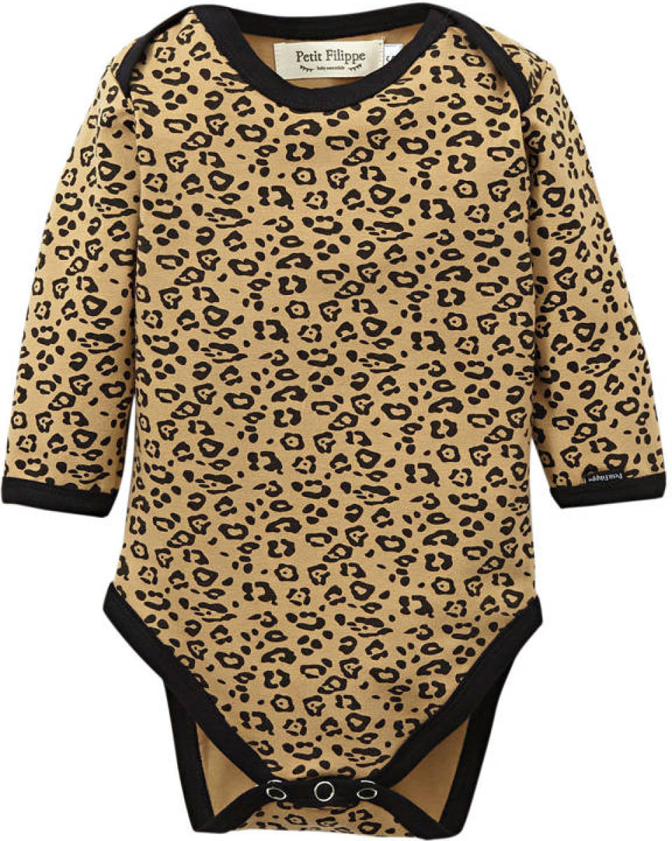Petit Filippe romper lange mouw Leopard beige/zwart