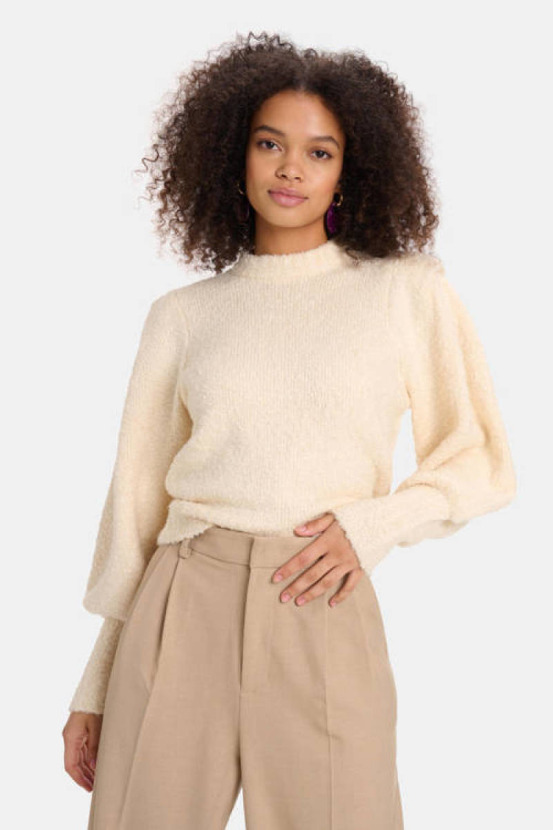 Shoeby Eksept top BOUCLE KNIT met wol ecru