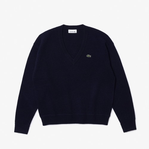 Lacoste Effen trui met V-hals in wol