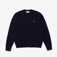 Lacoste Effen trui met V-hals in wol