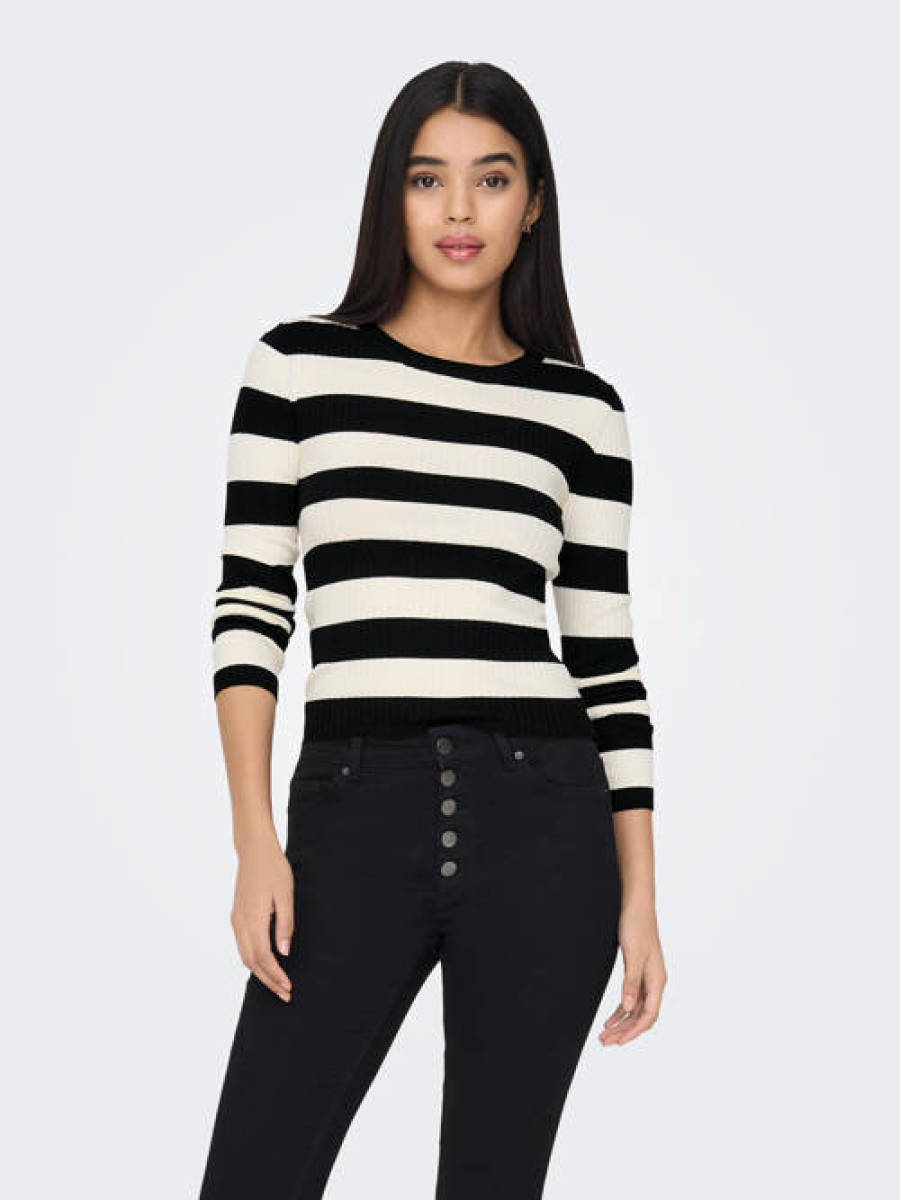 JDY gestreepte top JDYPLUM zwart/wit