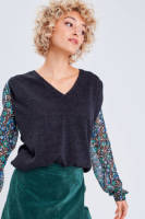 Cache Cache gebloemde top zwart/groen/blauw