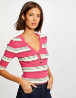 Morgan gestreepte top roze/wit/zwart