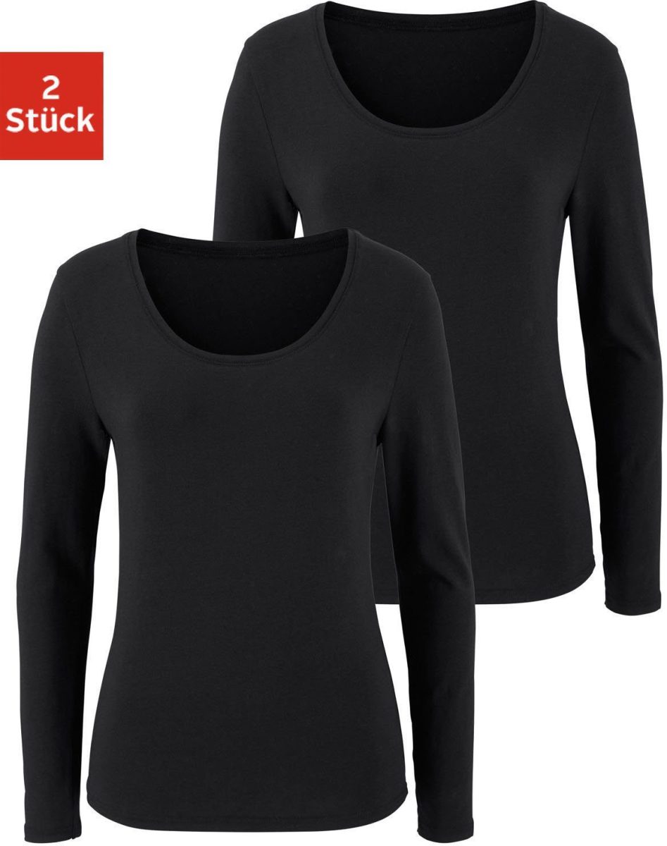 Vivance Shirt met lange mouwen elastische katoenkwaliteit (Set van 2)