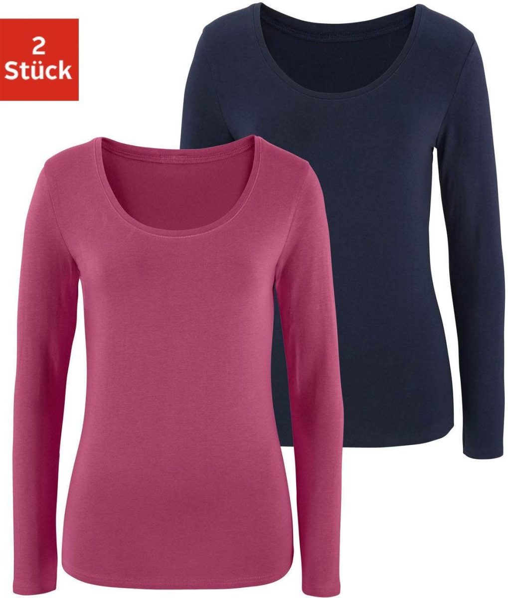 Vivance Shirt met lange mouwen elastische katoenkwaliteit (Set van 2)