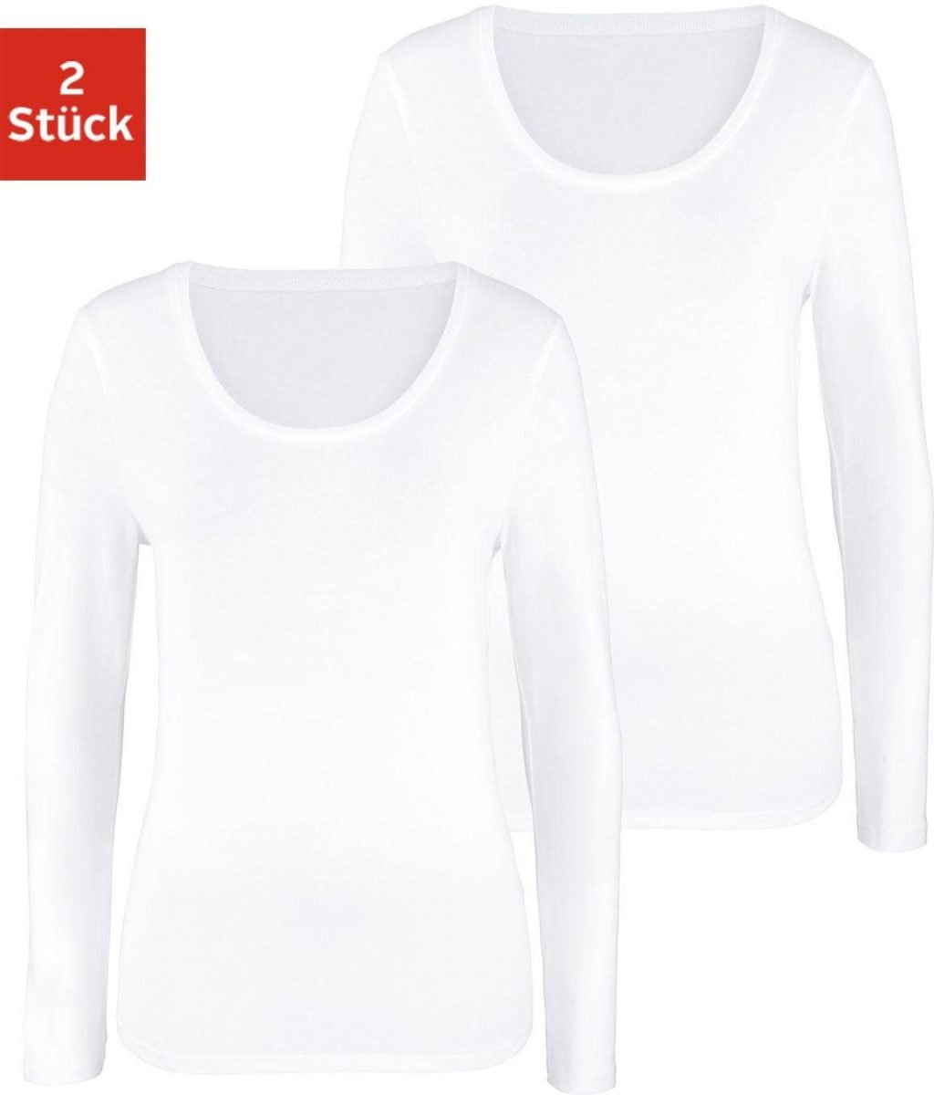 Vivance Shirt met lange mouwen elastische katoenkwaliteit (Set van 2)