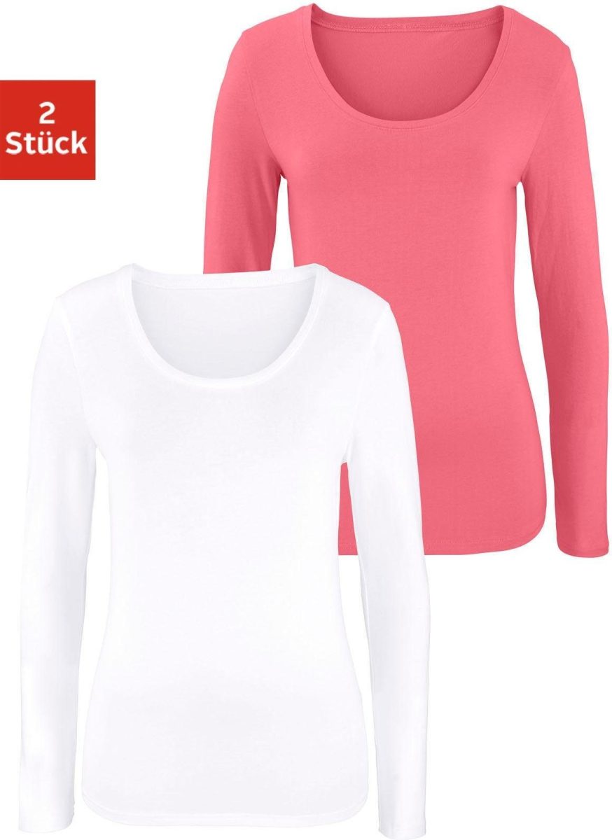Vivance Shirt met lange mouwen elastische katoenkwaliteit (Set van 2)