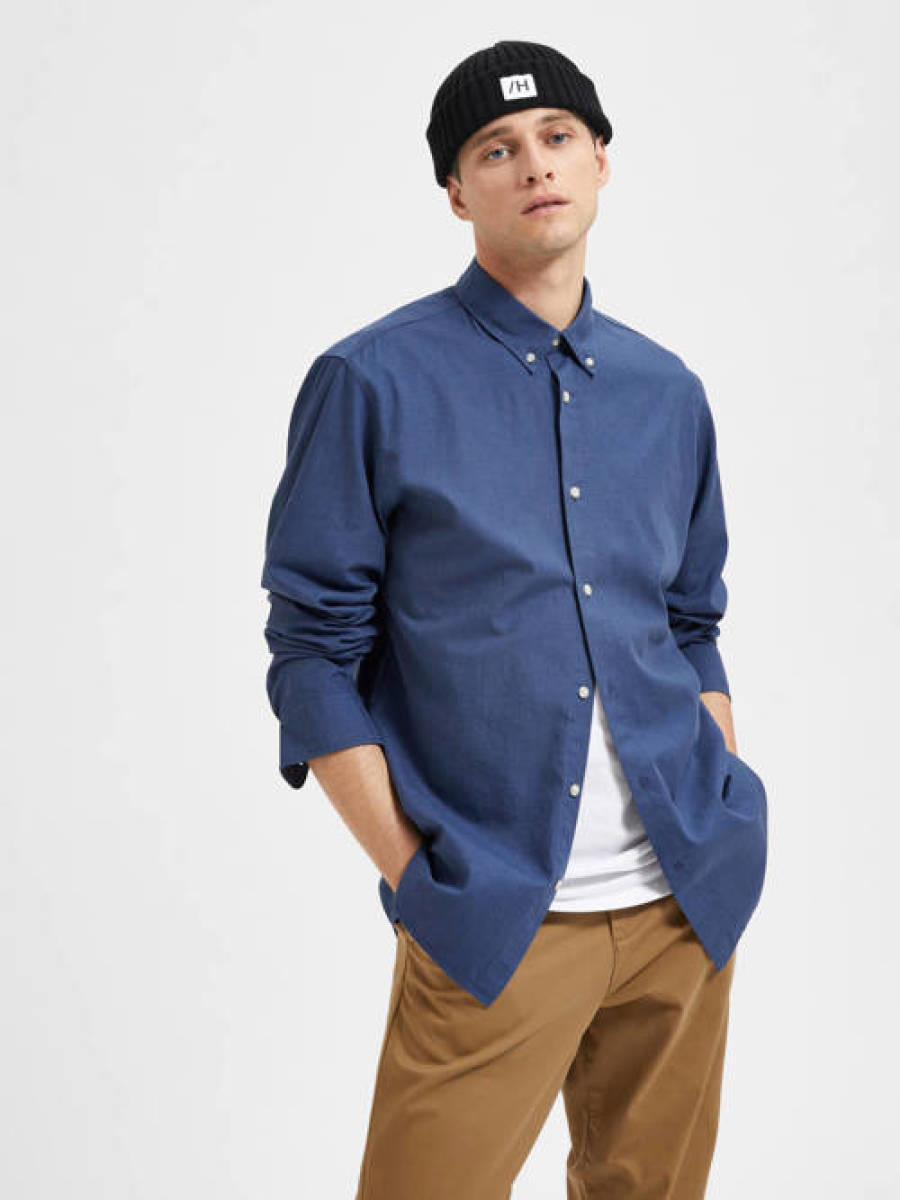 SELECTED HOMME gemêleerd slim fit overhemd SLHTHEO grisaille