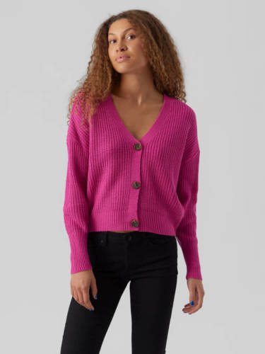 VERO MODA grofgebreid vest VMLEA roze