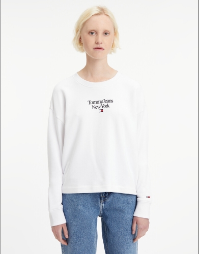 Tommy Jeans Sweater met ronde hals, logo vooraan