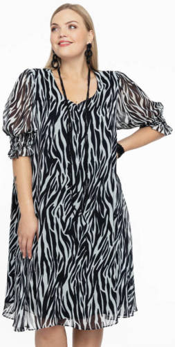 Yoek A-lijn jurk met zebraprint zwart/wit