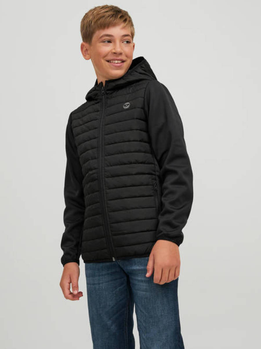 Jack & Jones JUNIOR gewatteerde tussenjas JJEMULTI met logo zwart