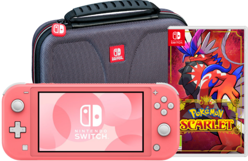 Nintendo Switch Lite Koraal + Pokémon Scarlet + Bigben Beschermtas