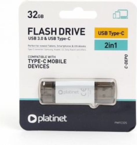 Platinet PMFC32S USB flash drive 32 GB USB Type-A / USB Type-C 3.2 Gen 1 (3.1 Gen 1) Zilver