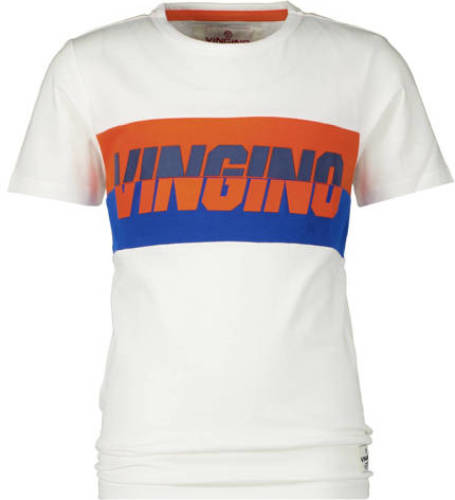 Vingino T-shirt Harco met logo wit/oranje/blauw