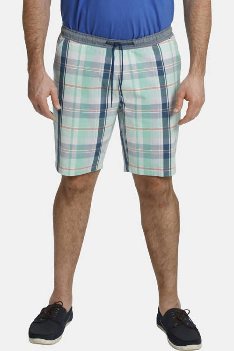 Charles Colby geruite loose fit chino short BARON SERVAN Plus Size turquoise