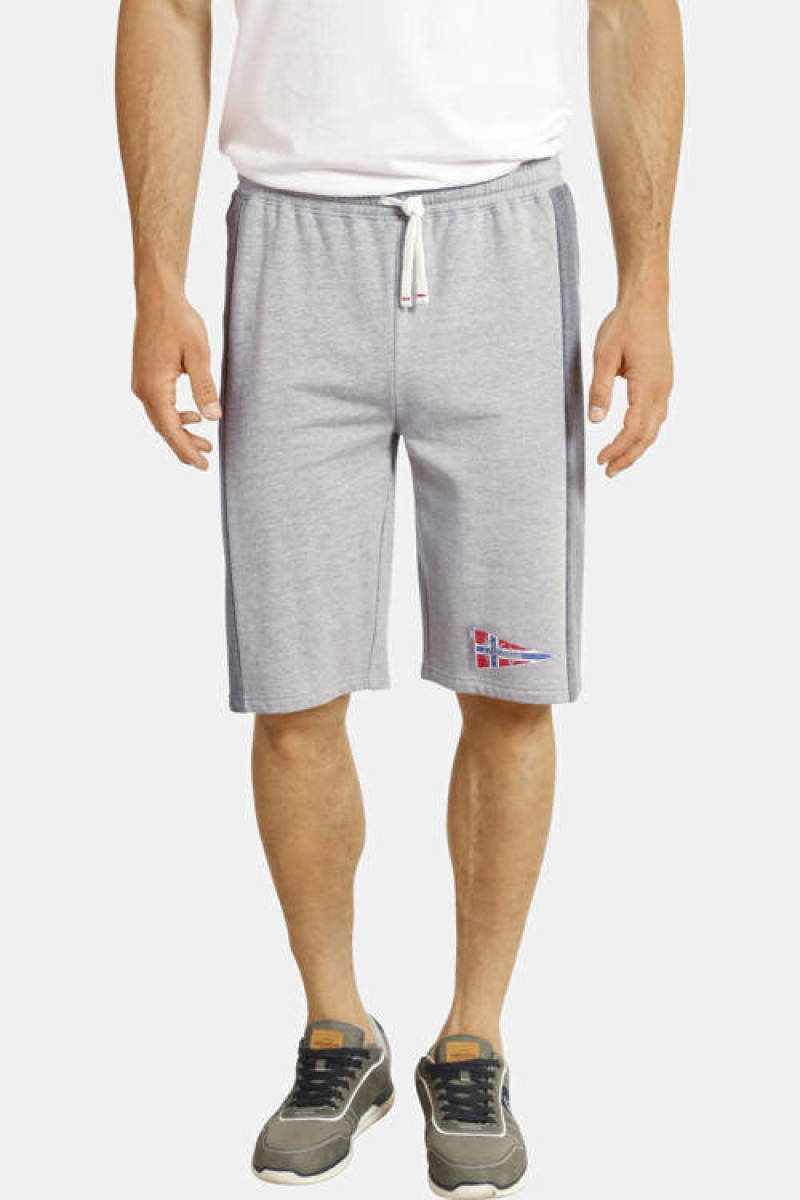 Jan Vanderstorm loose fit sweatshort HARAL Plus Size met zijstreep grijs/blauw - (set van 2)