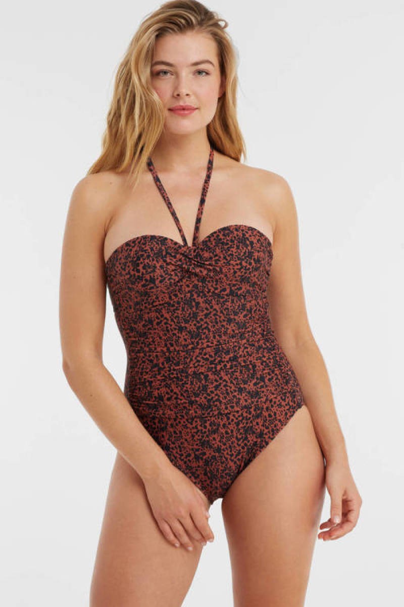 BEACHWAVE strapless corrigerend badpak brique/zwart