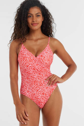 BEACHWAVE corrigerend badpak met zebraprint roze/rood